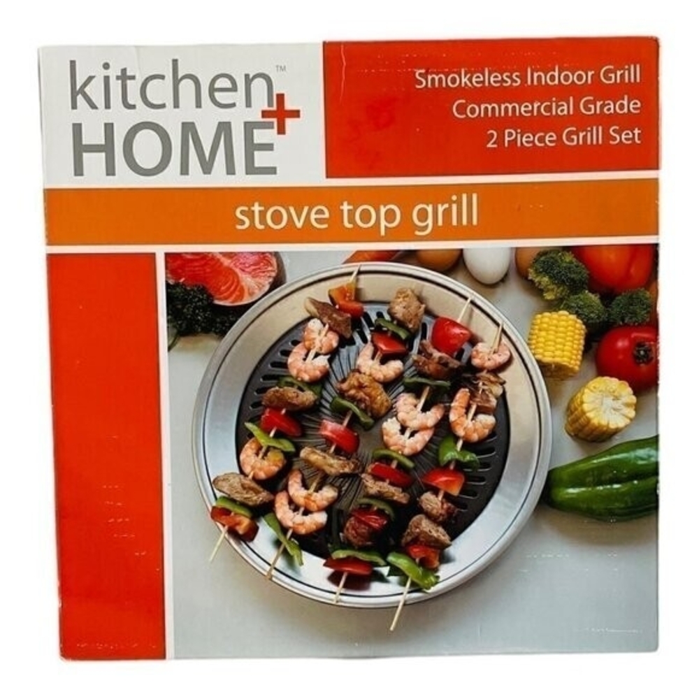 Kitchen & Home Stove Top Smokeless Indoor Grill Non-Stick Pan 2 pc Grill Set